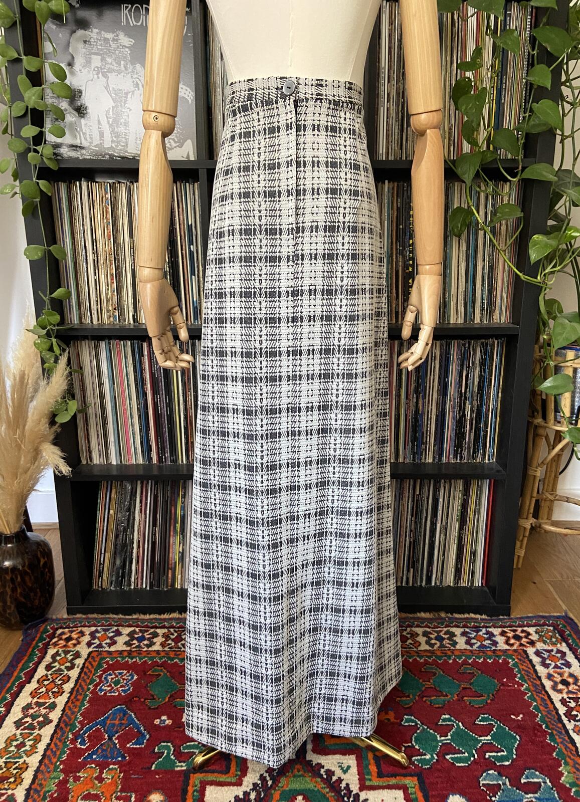 Vintage 1970s Black & White Checked Maxi Skirt