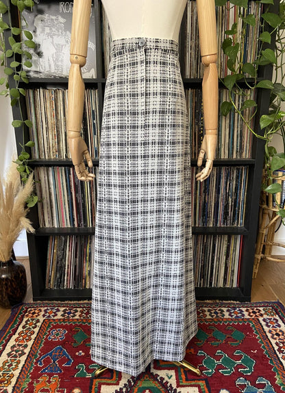 Vintage 1970s Black & White Checked Maxi Skirt
