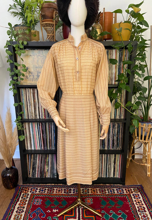 Vintage 1970s Beige Prairie Dress