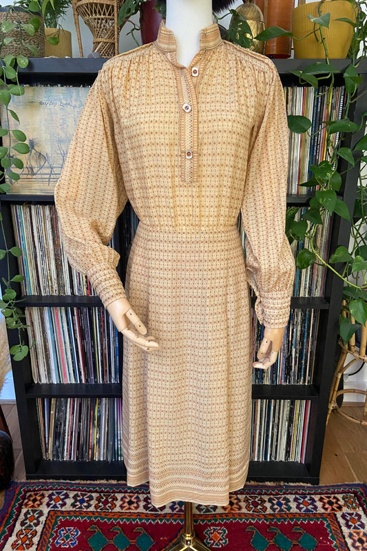 Vintage 1970s Beige Prairie Dress