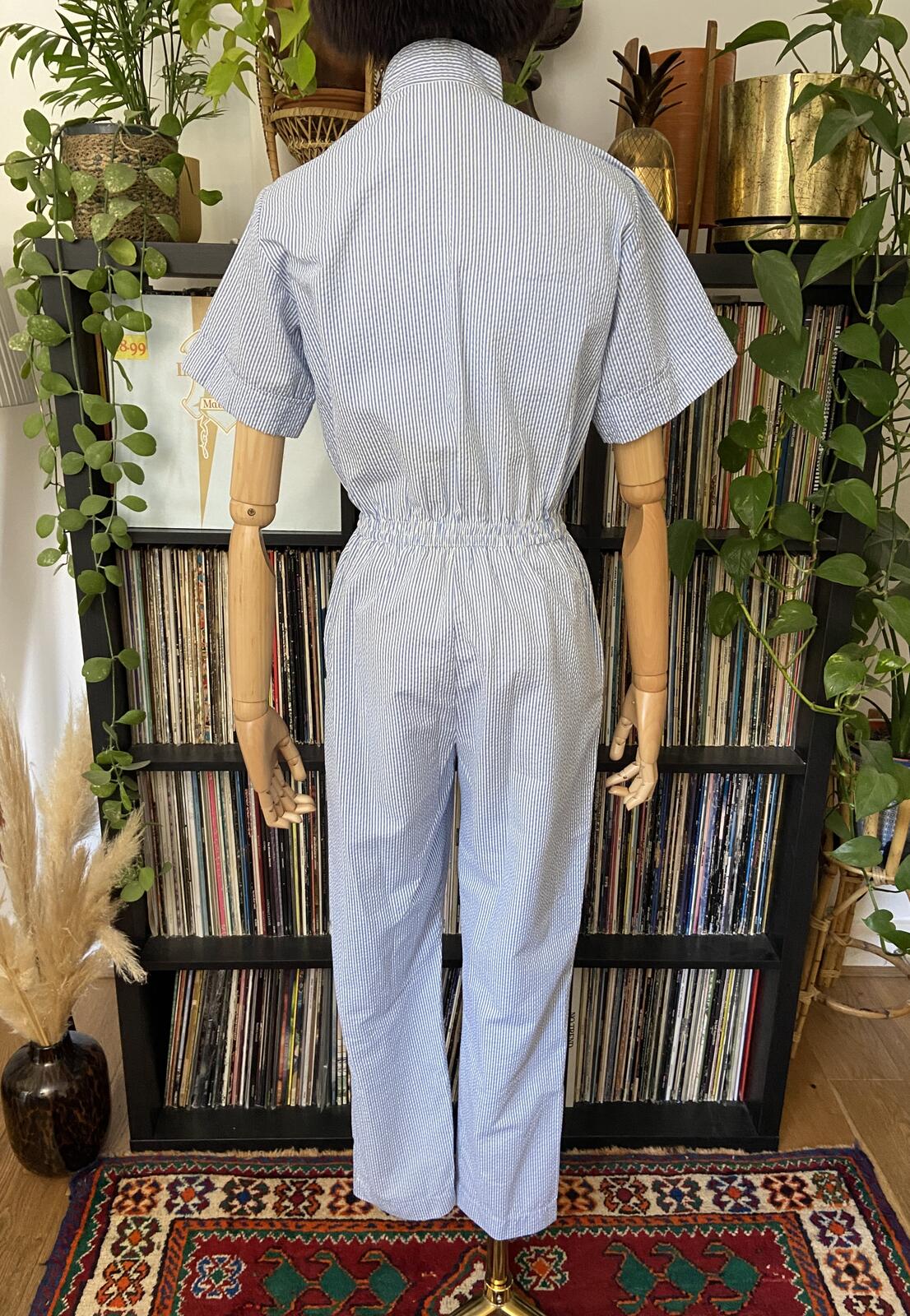 Vintage 1980s White & Blue Candy Stripe Jumpsuit