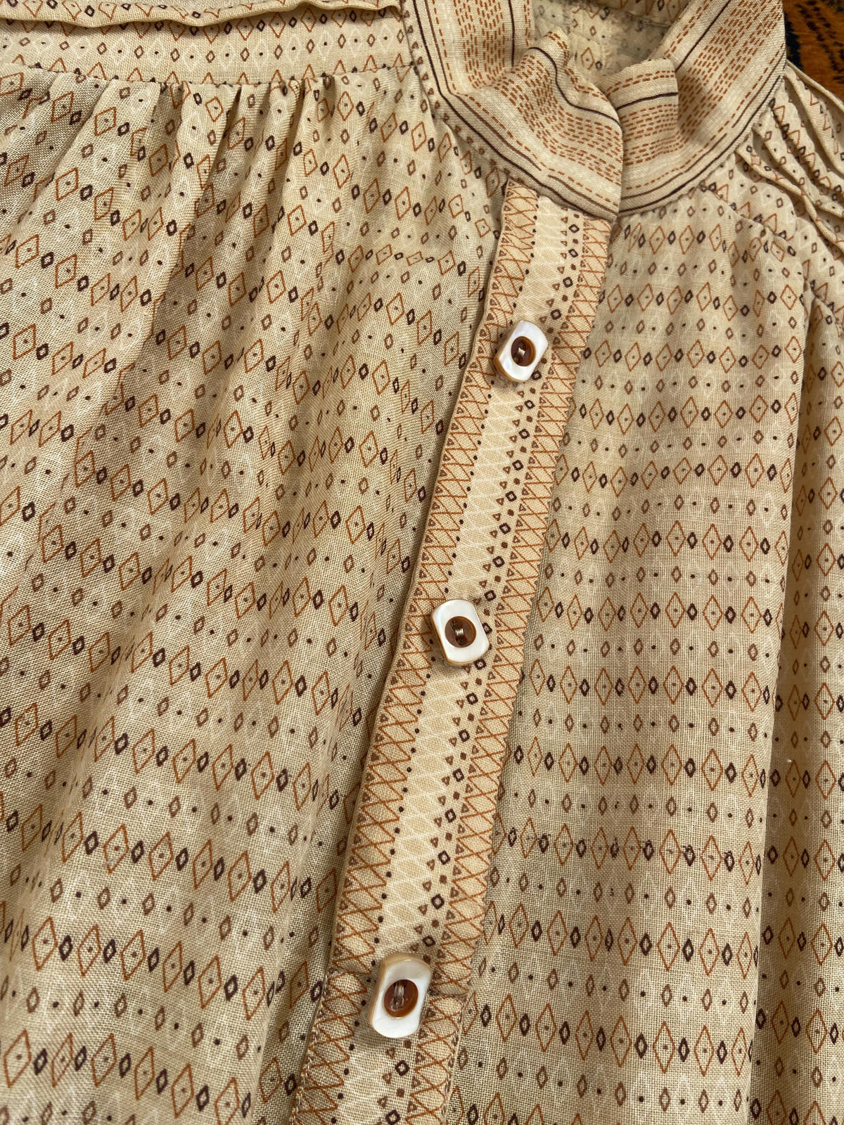 Vintage 1970s Beige Printed Dress