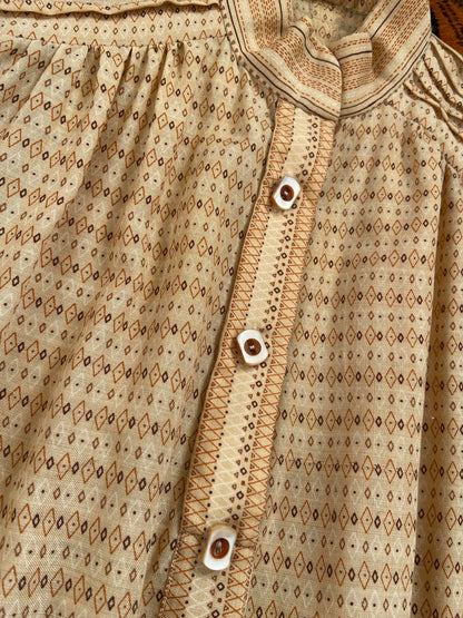 Vintage 1970s Beige Printed Dress