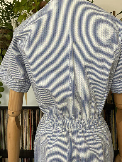 Vintage 1980s White & Blue Candy Stripe Jumpsuit