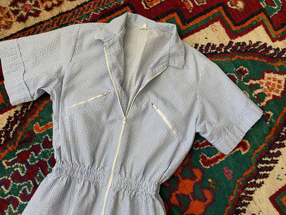 Vintage 1980s White & Blue Candy Stripe Jumpsuit
