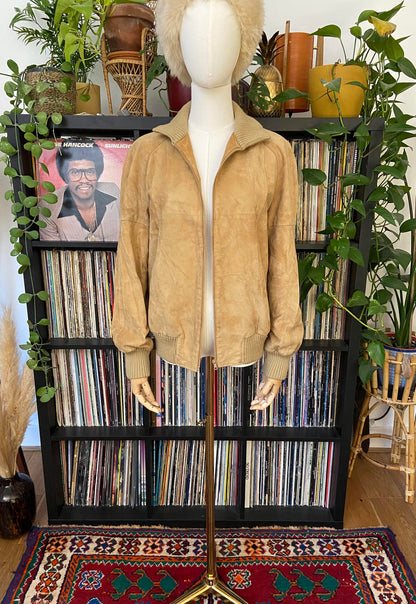 Vintage 1970s Beige Suede Bomber Jacket