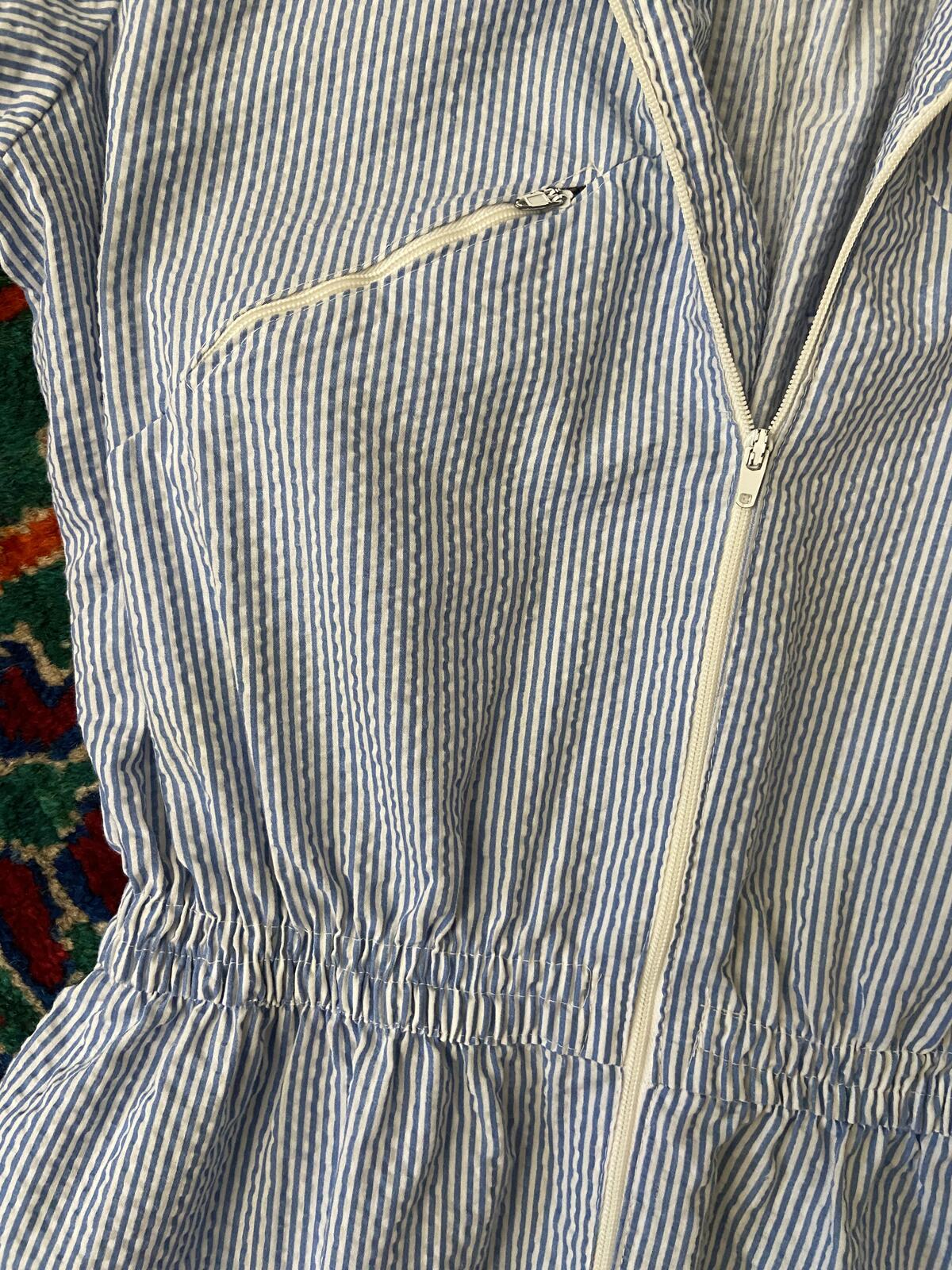 Vintage 1980s White & Blue Candy Stripe Jumpsuit