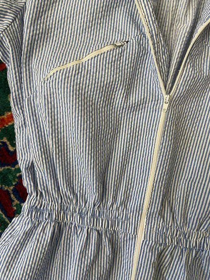 Vintage 1980s White & Blue Candy Stripe Jumpsuit