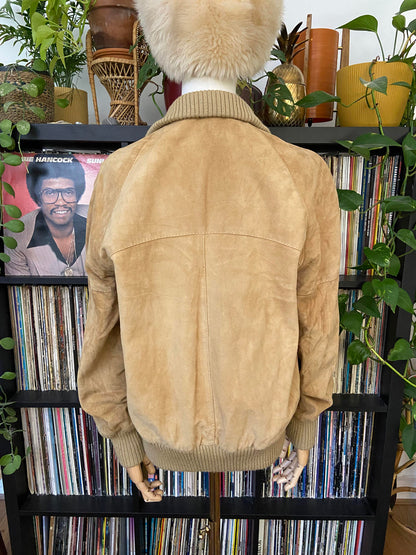 Vintage 1970s Beige Suede Bomber Jacket