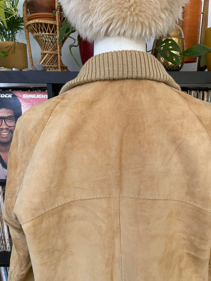 Vintage 1970s Beige Suede Bomber Jacket