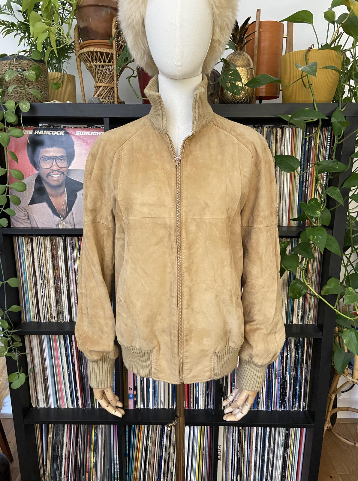 Vintage 1970s Beige Suede Bomber Jacket