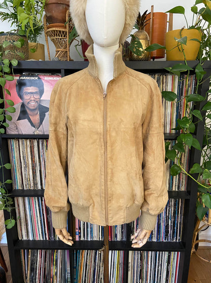 Vintage 1970s Beige Suede Bomber Jacket