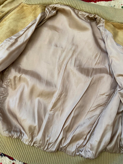Vintage 1970s Beige Suede Bomber Jacket