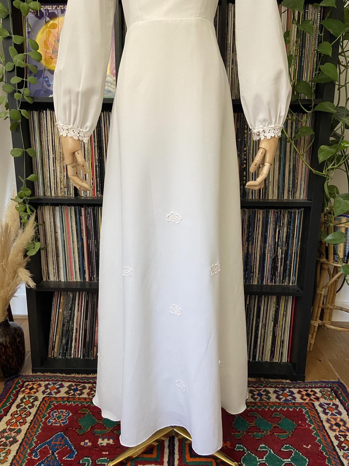 Vintage 1970s White High Neck Prairie Dress
