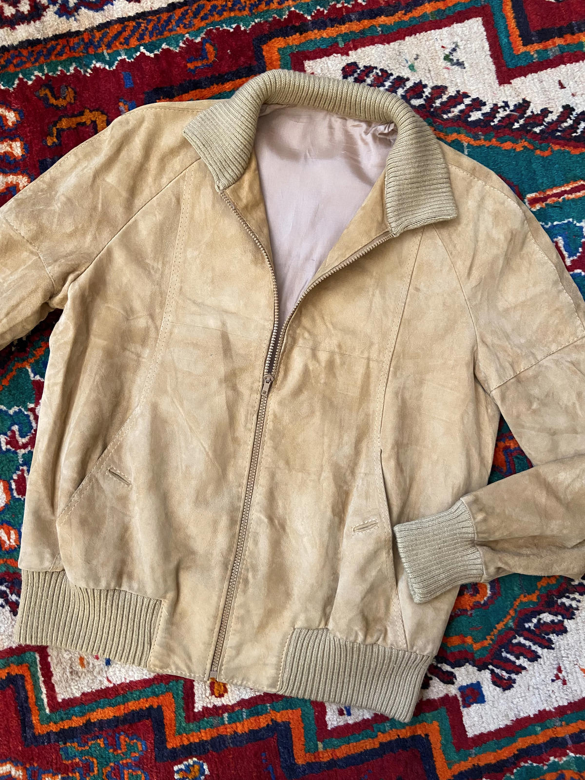 Vintage 1970s Beige Suede Bomber Jacket