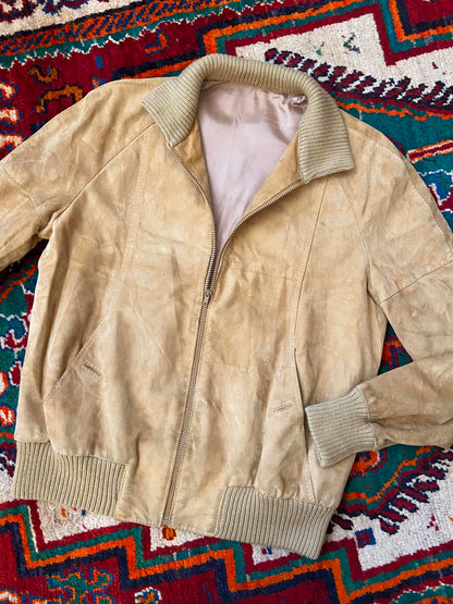 Vintage 1970s Beige Suede Bomber Jacket