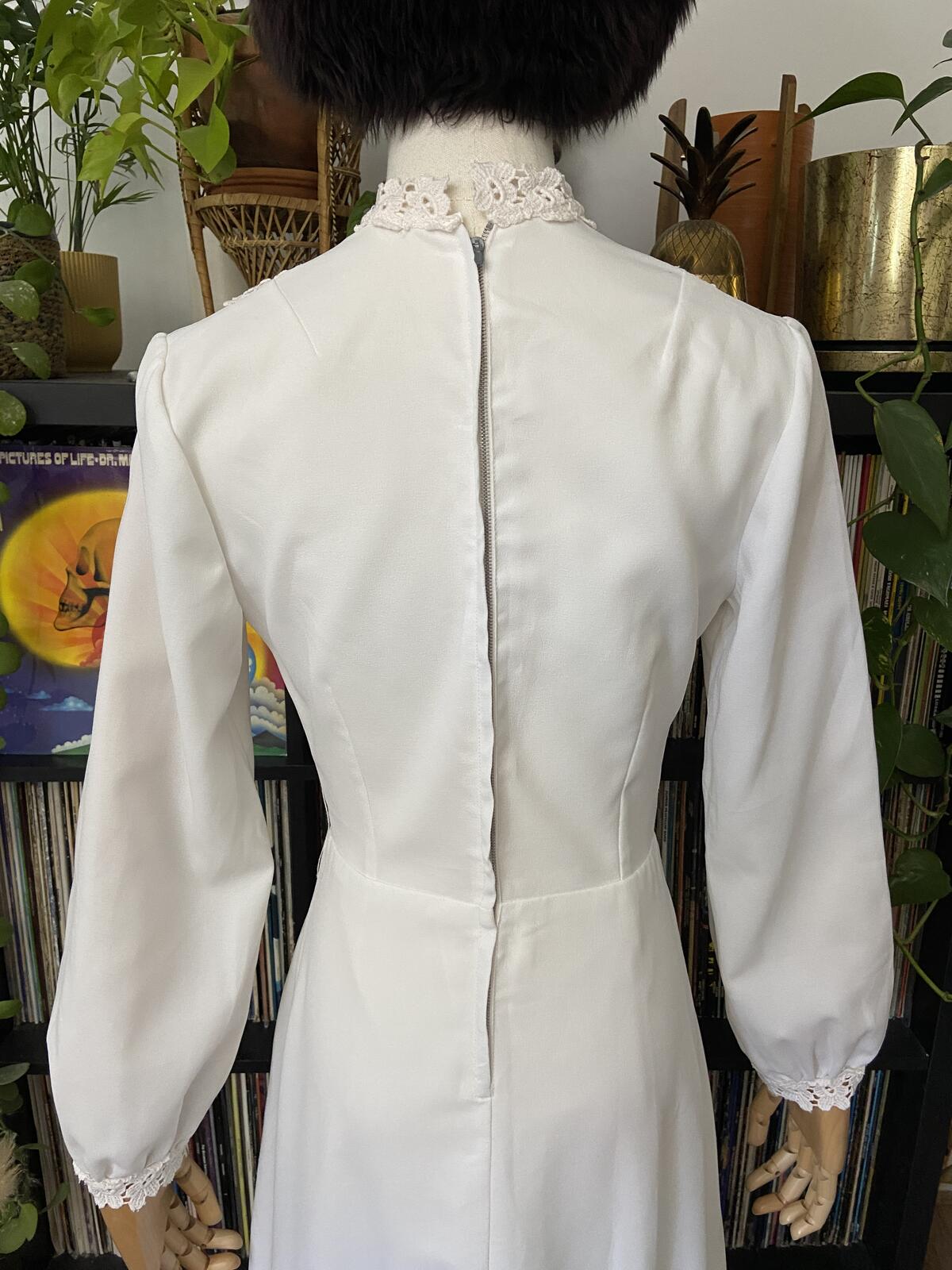 Vintage 1970s White High Neck Prairie Dress