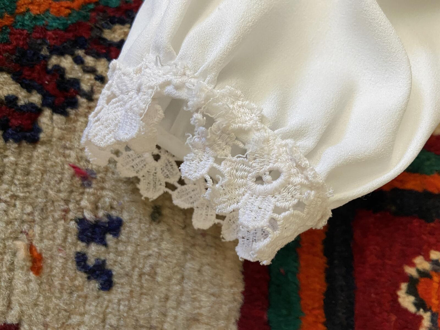 Vintage 1970s White High Neck Prairie Dress