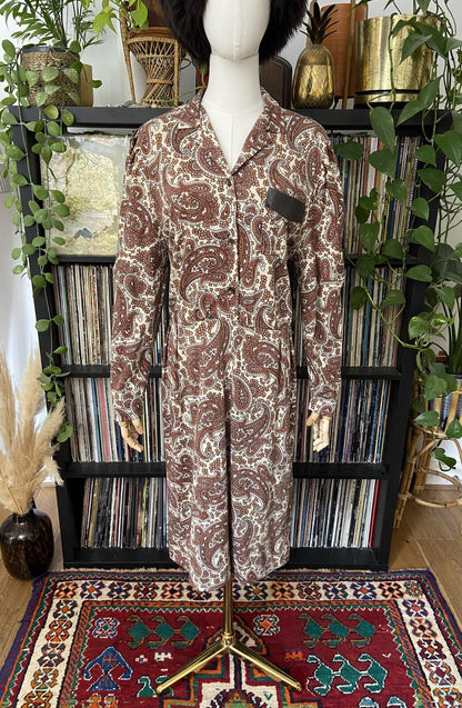 Vintage 1980s Brown Paisley Dress