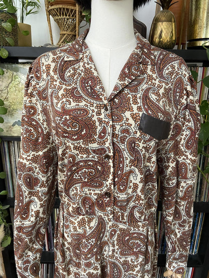 Vintage 1980s Brown Paisley Dress