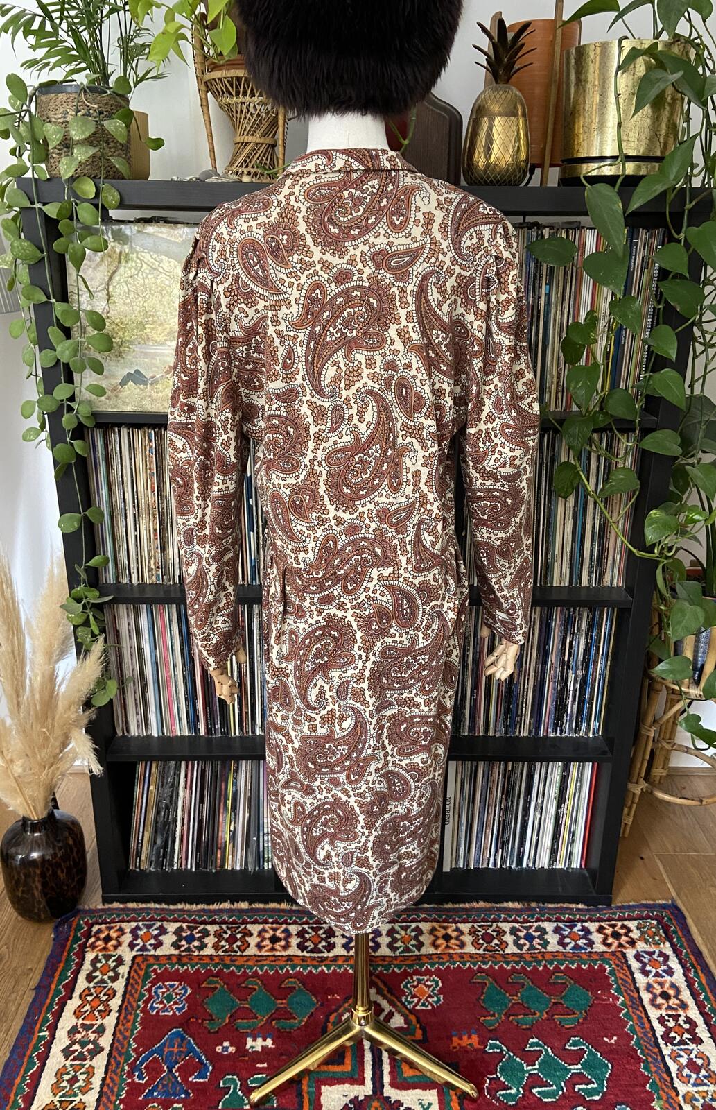 Vintage 1980s Brown Paisley Dress