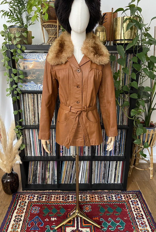 Vintage 1970s Tan Leather Penny Lane Jacket