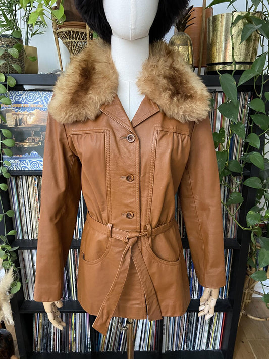 Vintage 1970s Tan Leather Penny Lane Jacket