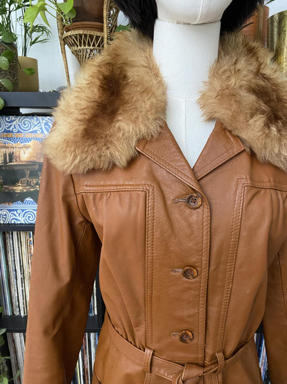 Vintage 1970s Tan Leather Penny Lane Jacket