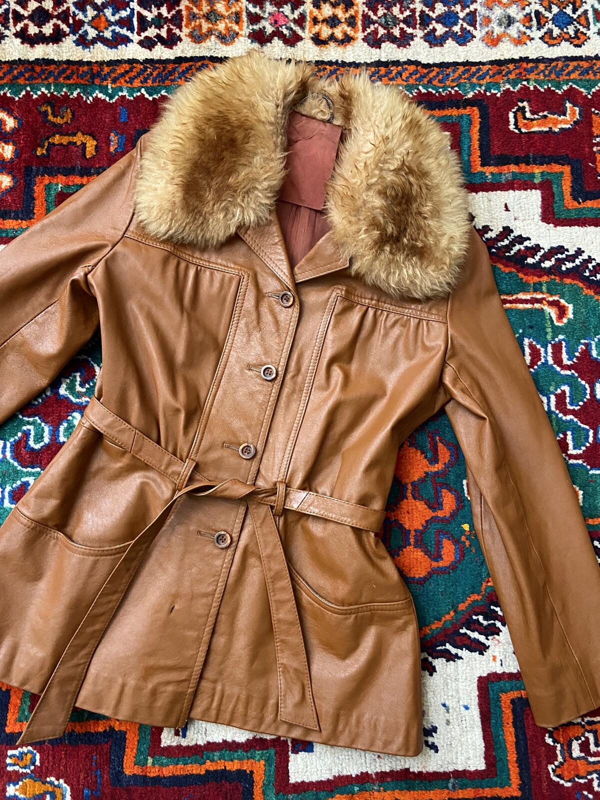Vintage 1970s Tan Leather Penny Lane Jacket