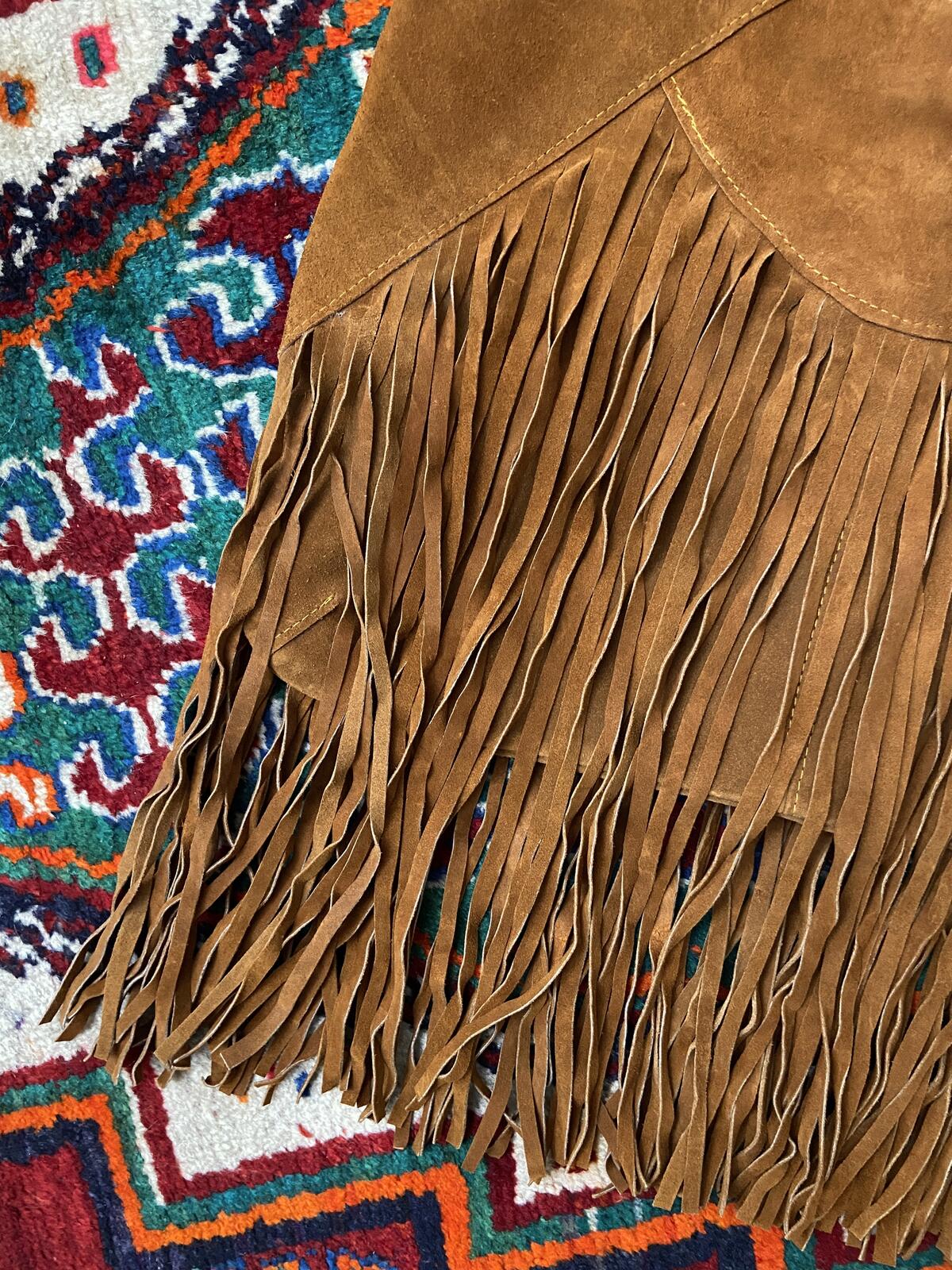 Tan Fringe Sabrina Tach Suede Handbag