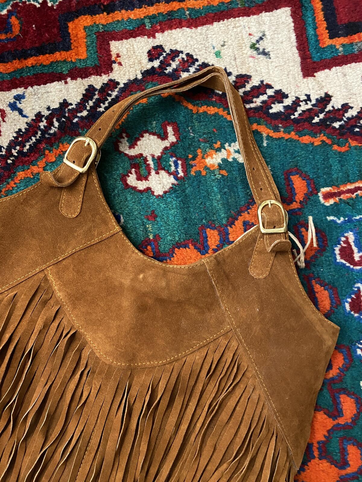Tan Fringe Sabrina Tach Suede Handbag