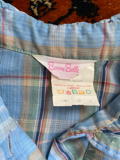 Vintage 1970s Pale Blue Gold Ruffle Prairie Shirt