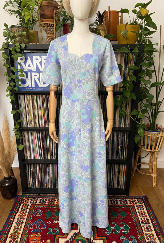 Vintage 1970s Pale Blue Silver Maxi Dress
