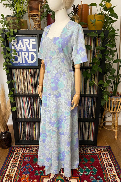 Vintage 1970s Pale Blue Silver Maxi Dress