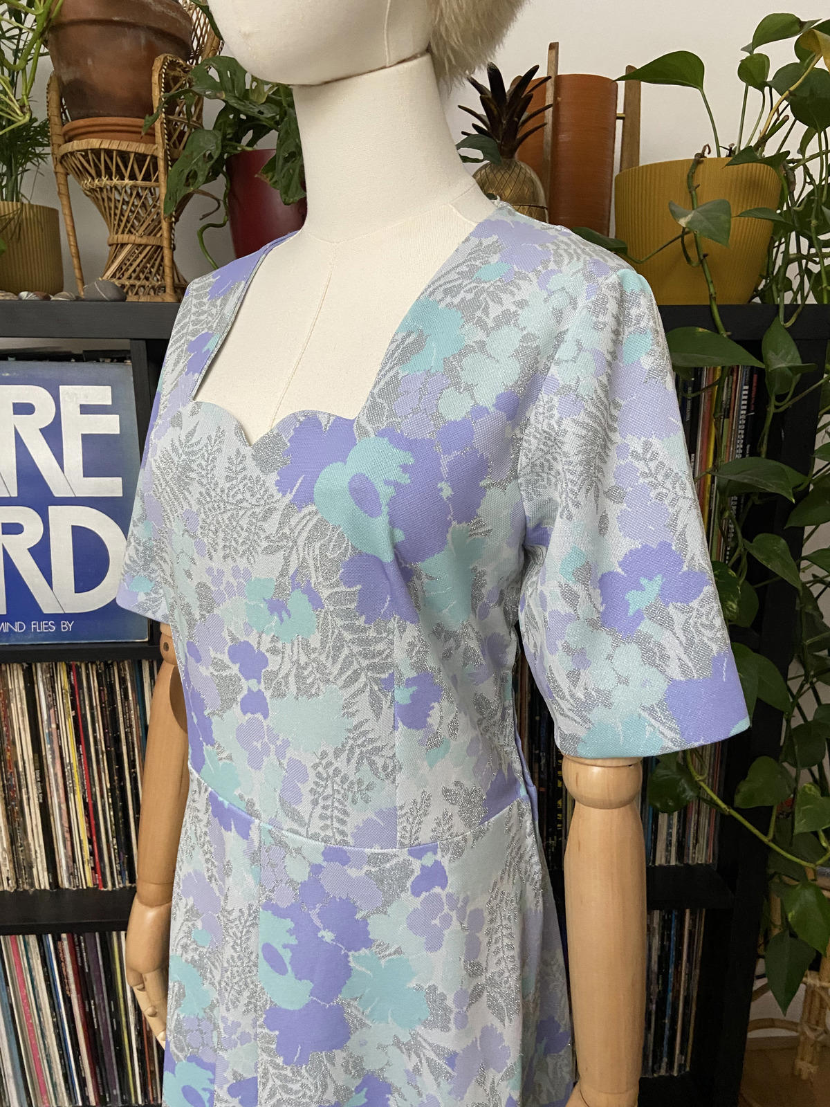 Vintage 1970s Pale Blue Silver Maxi Dress