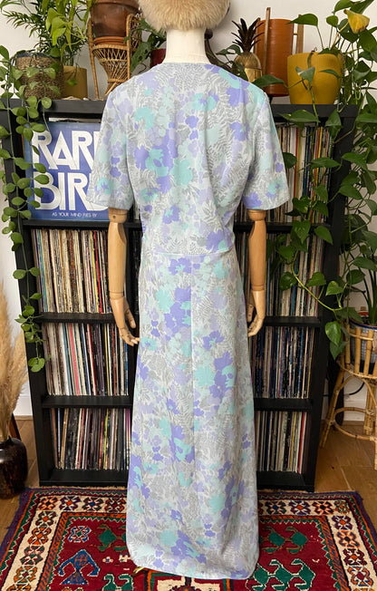 Vintage 1970s Pale Blue Silver Maxi Dress