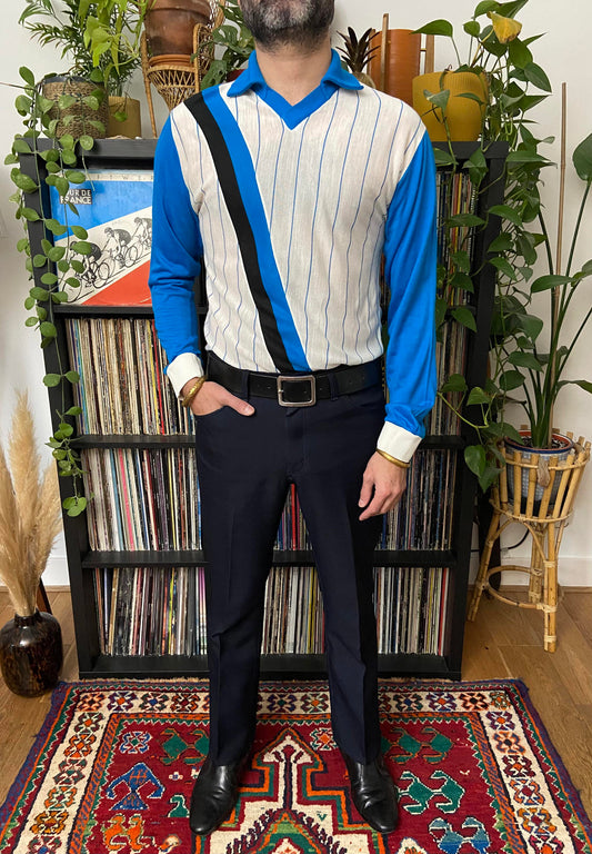 Vintage 1970s Blue & White Football Jersey Top