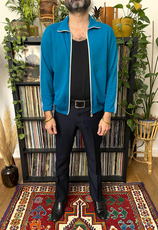 Vintage 1980s Italian Bright Turquoise Track Top