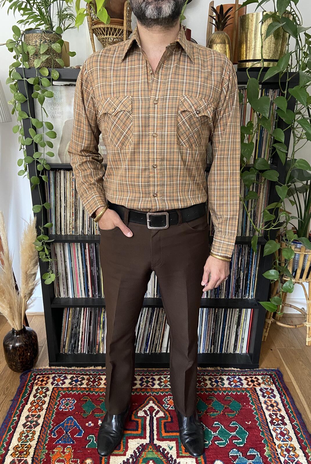 Vintage 1970s Kingsport Brown Checked Shirt