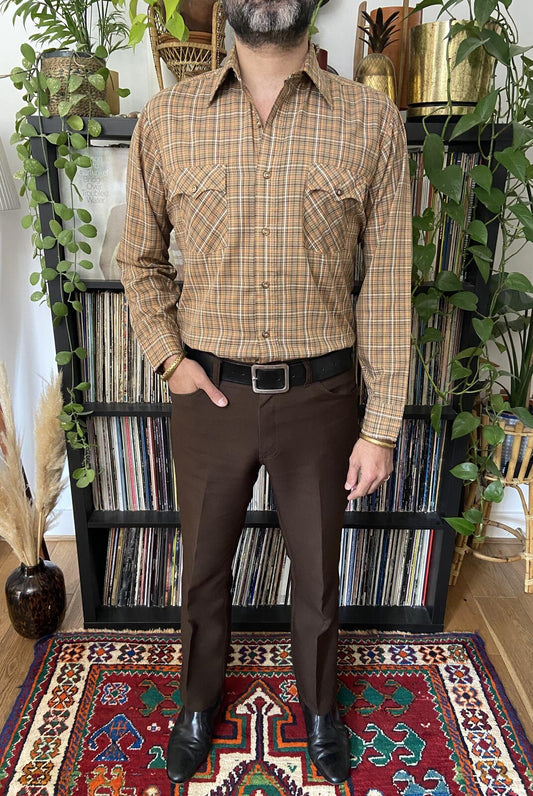 Vintage 1970s Kingsport Brown Checked Shirt