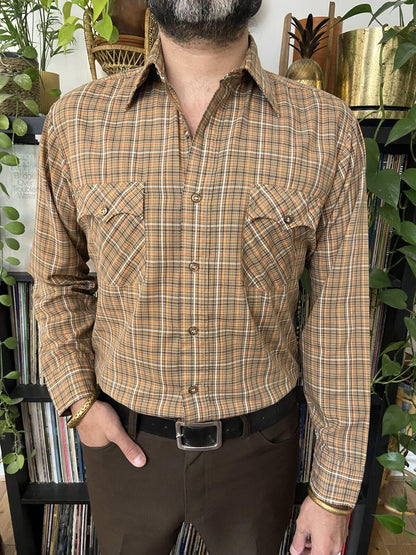 Vintage 1970s Kingsport Brown Checked Shirt