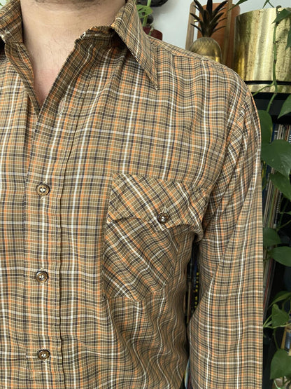 Vintage 1970s Kingsport Brown Checked Shirt