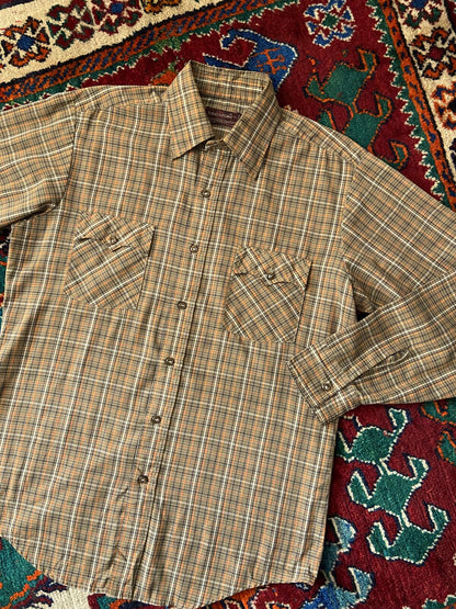 Vintage 1970s Kingsport Brown Checked Shirt