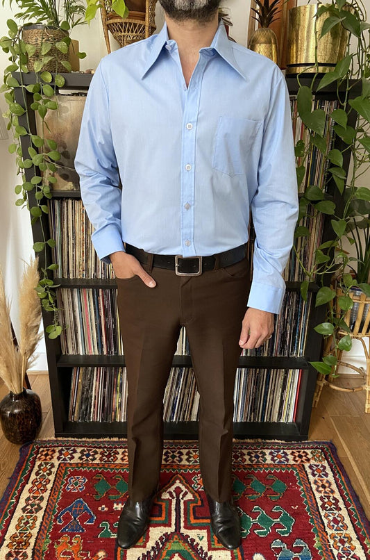 Vintage 1970s Light Blue Deadstock Dagger Collar Shirt