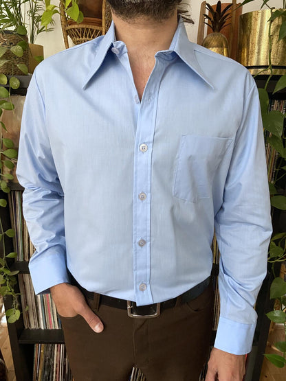 Vintage 1970s Light Blue Deadstock Dagger Collar Shirt