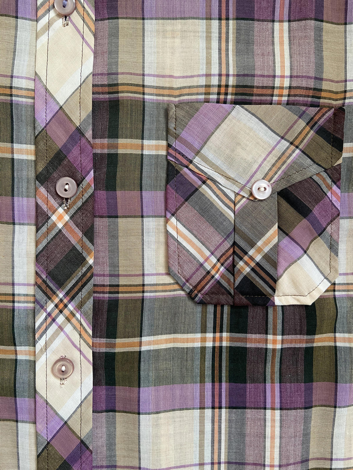 Vintage 1970s Purple Check Dagger Collar Shirt