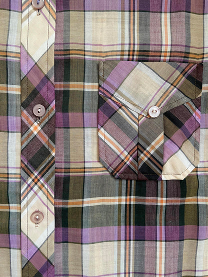 Vintage 1970s Purple Check Dagger Collar Shirt