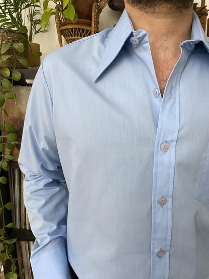 Vintage 1970s Light Blue Deadstock Dagger Collar Shirt