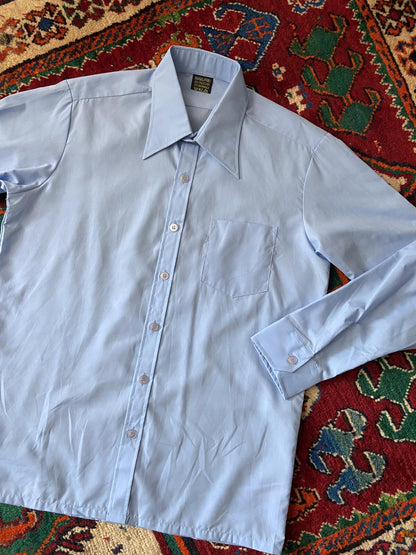 Vintage 1970s Light Blue Deadstock Dagger Collar Shirt