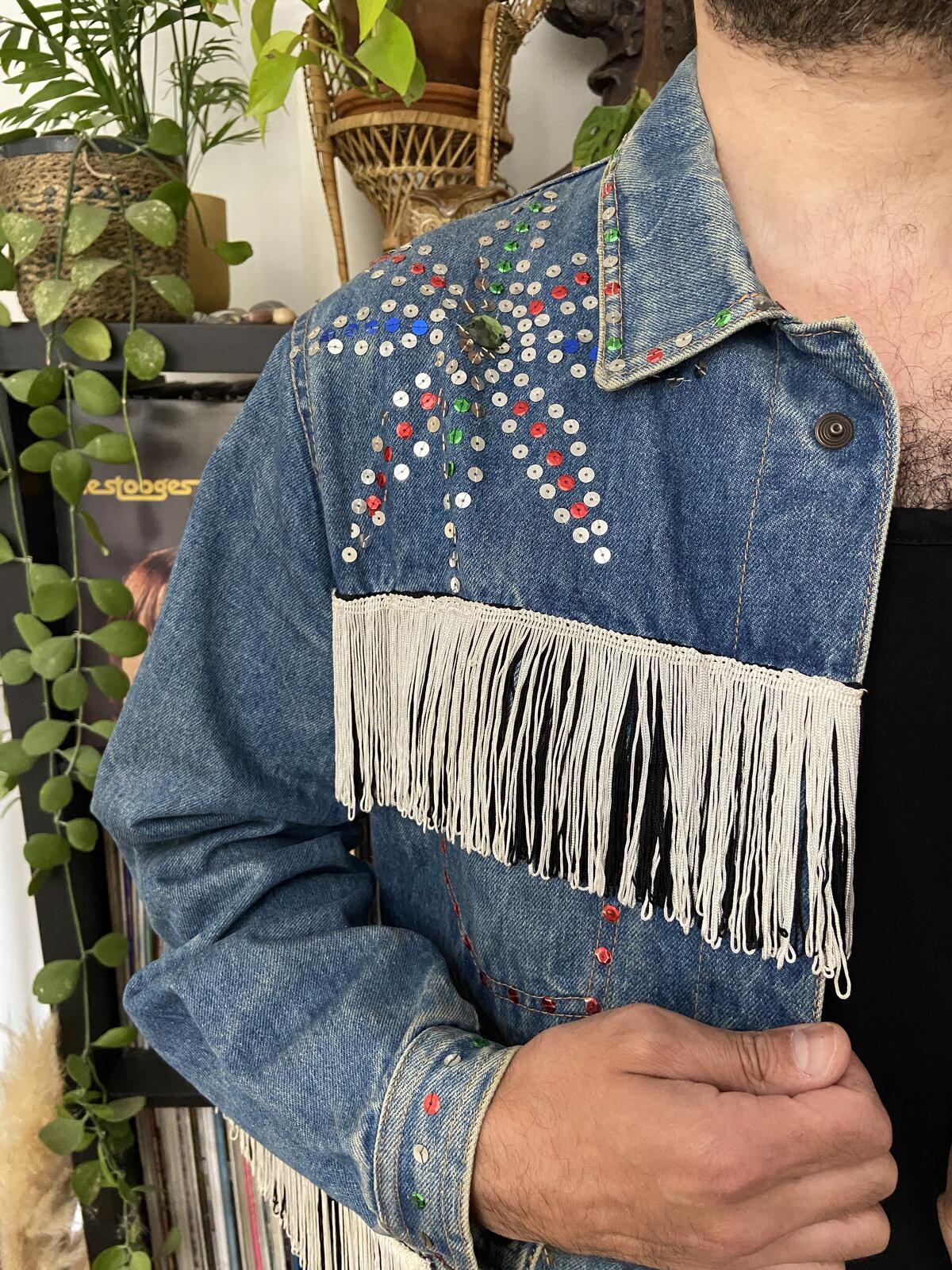 Vintage 1970s Customised Sequinned & Fringed Denim Jacket